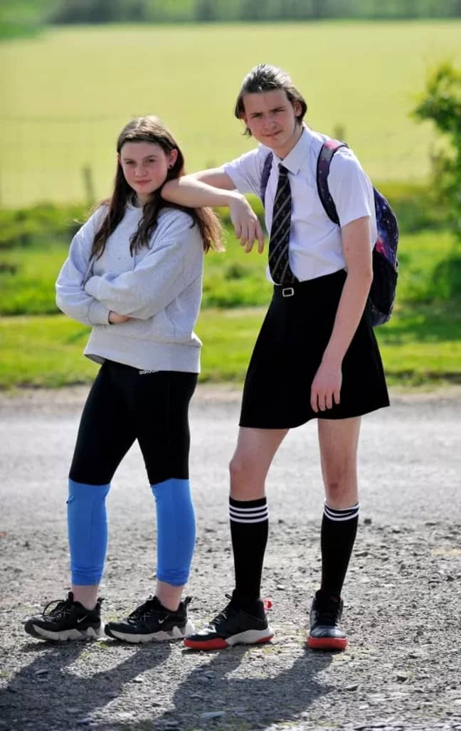 He borrowed his sister's skirt as a protest. Credit: Reach