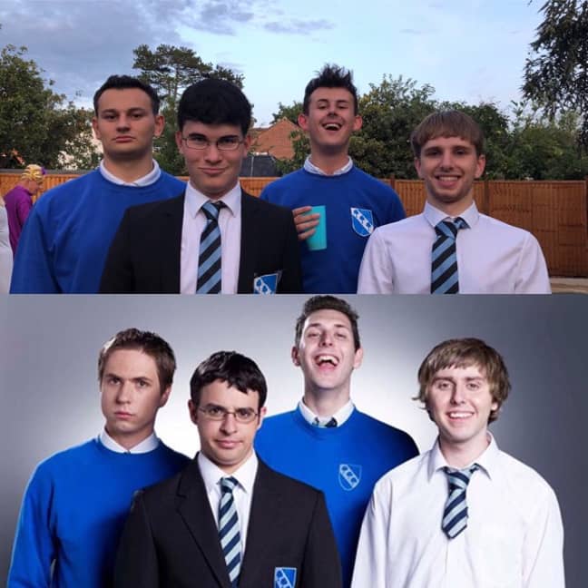 It just gets better and better. From L-R: Ollie Harrison as Simon, Ewan Vowles as Will, Charlie Stannard as Neil and Benn Bryant as Jay. Credit: LADbible/E4/Bwark Productions